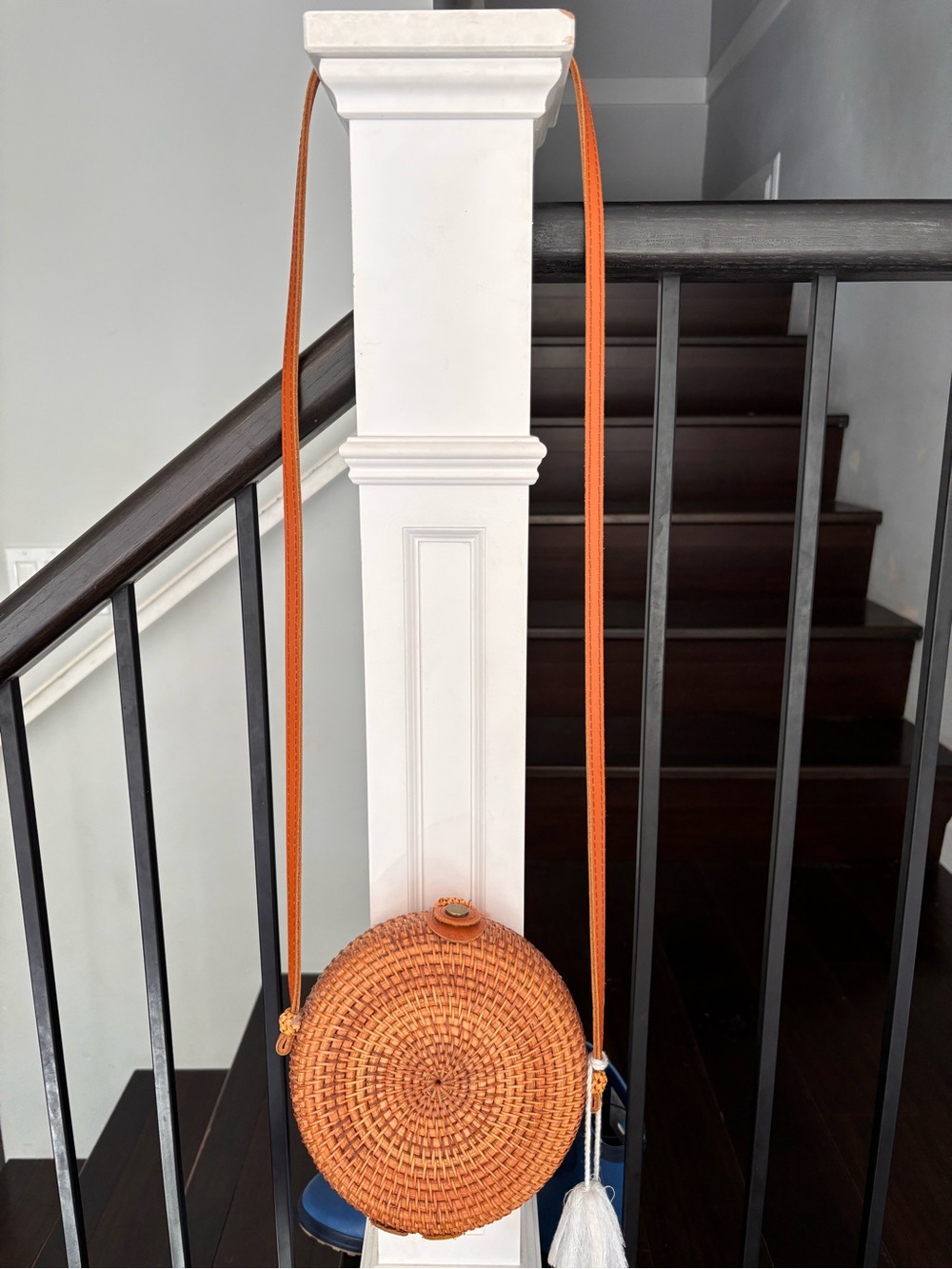 Handwoven Round Crossbody Bag in Orange